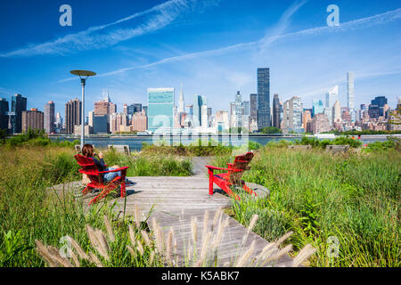 New York City skyline, Enjoying the view to New York City from Queens Stock Photo
