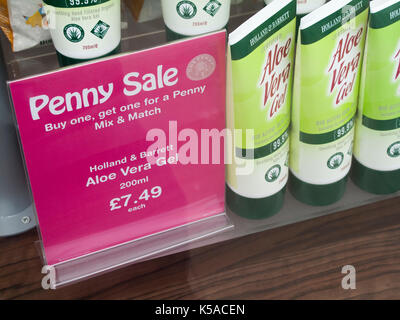 Holland and Barrett Aloe Vera Gel window display, company formed in 1870 by  Alfred Slapps Barrett and Major William Holland Stock Photo - Alamy