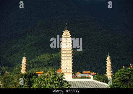 Three pagodas at Chongsheng Temple,Yunnan,China Stock Photo