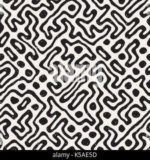 Seamless pattern with maze lines. Monochrome abstract background. Vector hand drawn labyrinth. Stock Vector