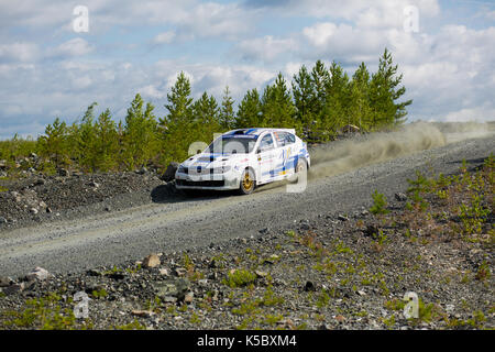 Asbestos, Russia August 6, 2017 - Final 6th stage of the Russian Rally Championship 2017, Subaru Impreza WRX Sti car, driver Uspensky, starting number Stock Photo