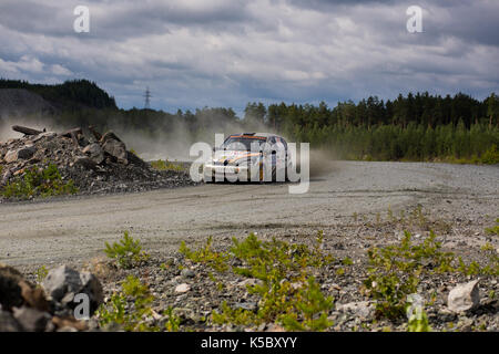 Asbestos, Russia August 6, 2017 - Final 6th stage of the Russian Rally Championship in 2017, car Lada Kalina, driver Balashkov, starting number 19 Stock Photo