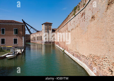 Venice, Wenedig, Wenecja - an old medieval city on water, between canals. View from a sail boat or from the bridges. Stock Photo