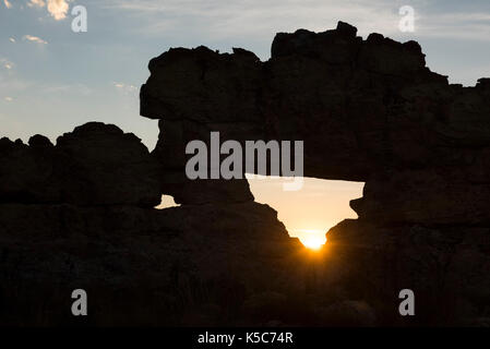 La Fenêtre de l'Isalo or Isalo windo, at sunset, Isalo National Park, Madagascar Stock Photo