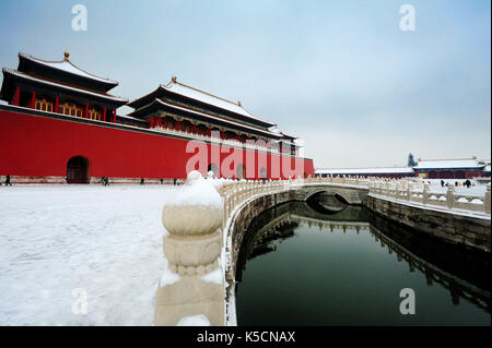 Forbidden City(China National Palace Museum) after a heavy snow in winter,Beijing,China. Stock Photo