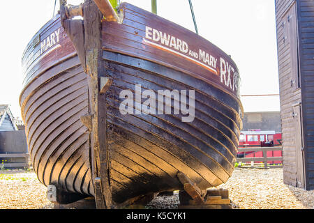 Old Wooden Fishing boats at Hastings Stock Photo