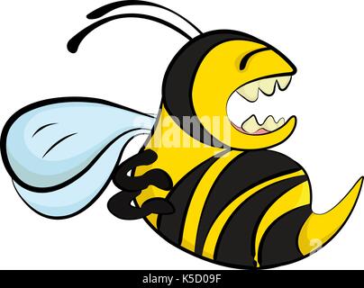 An angry bee. A cartoon illustration of an angry bee attacking and stinging Stock Vector