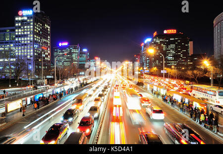 Beijing,China - Dec 3,2015:Beijing traffic in downtown district at night,China. Stock Photo