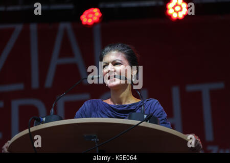 Frankfurt, Germany. 08th Sep, 2017. Opposition leader and top candidate for Die LINKE Sahra Wagenknecht smiling. Credit: Alexander Pohl/Pacific Press/Alamy Live News Stock Photo