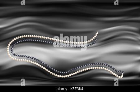 Necklace with pink and black pearls and stars romantic on black background Stock Vector