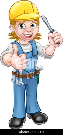 Cartoon Woman Electrician Holding Screwdriver Stock Vector