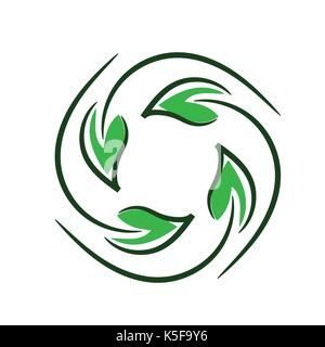 natural circle logo, four leaves forms a circle, icon design, isolated on white background. Stock Vector