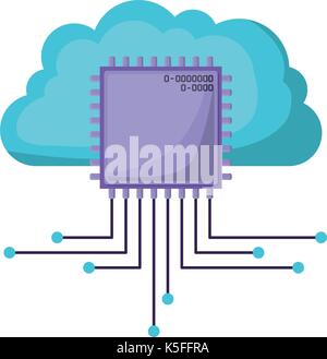cloud storage data and cpu microprocessor icon shading Stock Vector