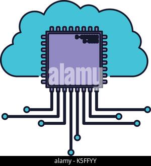 cloud storage data and cpu microprocessor icon colorful silhouette with thick contour Stock Vector