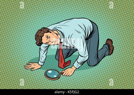 Businessman investigator looking with magnifying glass Stock Vector