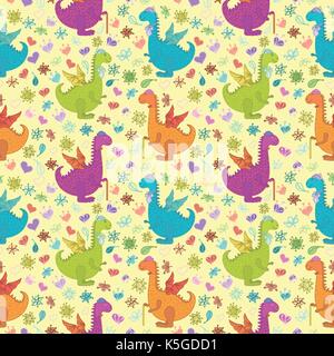 Seamless pattern, cartoon colorful Dragons Stock Vector