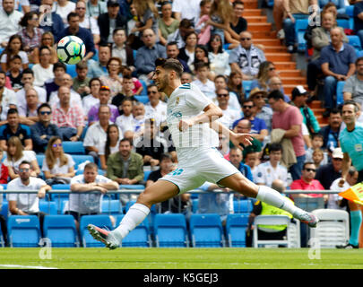 20 Marco Asensio (Real Madrid) during the Spanish La Liga soccer match between Real Madrid and Levante at the Santiago Bernabeu stadium in Madrid, Saturday, Sept. 9, 2017. Stock Photo