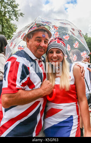 London, UK. 9th Sep, 2017. Audience members get dressed up in Union Jack costumes for the finale of the Last Night at the Proms at the Royal Albert Hall Credit: amer ghazzal/Alamy Live News Stock Photo