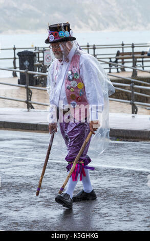 Swanage, Dorset, UK. 9th Sep, 2017. Crowds flock to the Swanage Folk Festival on the 25th anniversary to see the dance groups and music along the seafront. The mixed weather, sunshine and rain, doesn't deter their spirits. Morris dancer member of Guith Morris side. Credit: Carolyn Jenkins/Alamy Live News Stock Photo