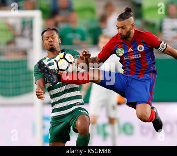 BUDAPEST, HUNGARY - FEBRUARY 15: (r-l) Kenneth Otigba of