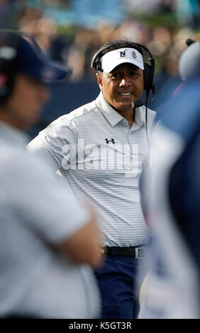 Annapolis, MD, USA. 9th Sep, 2017. United states Naval Academy Head Coach Ken Niumatalolo during NCAA football game between the United States Naval Academy Midshipmen and the Tulane Green Wave at Navy Marine Corp Memorial Stadium in Annapolis, MD. Justin Cooper/CSM/Alamy Live News Stock Photo