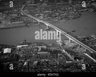 Aerial view of Itchen Bridge, Southampton, Hampshire, England, UK with the Woolston area of Southampton in the foreground. Stock Photo