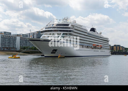The Viking Star cruise ship moored at Greenwich in London, England, United Kingdom, UK