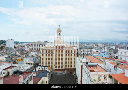 HAVANA, CUBA - JULY 22, 2016: Bacardi Building and city skyline. The art deco building was completed in 1930. Bacardi abandoned the building after the Stock Photo