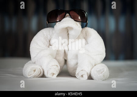 Towel animal at bed time Stock Photo