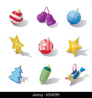 Lowpoly Christmas tree decorations Stock Vector