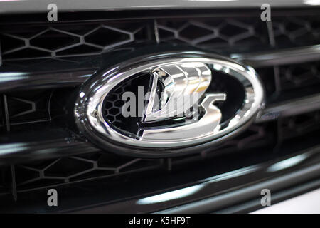 BELGRADE, SERBIA - MARCH 28, 2017: Detail of the Lada car in Belgrade, Serbia. Lada is a brand of cars manufactured by the Russian car manufacturer Av Stock Photo