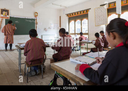 Students in math class in at Gangrithang Primary School, Jakar, Central Bhutan Stock Photo