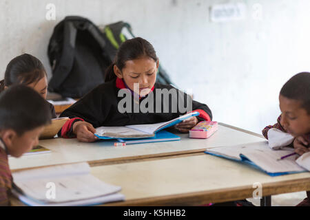 Students in math class in at Gangrithang Primary School, Jakar, Central Bhutan Stock Photo