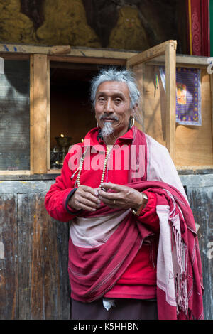 Hermit, holy man at the Burning Lake in the Tang Valley, Bumthang, Central Bhutan Stock Photo