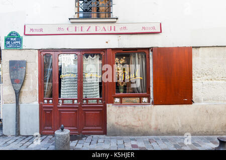 Façade of Chez Paul restaurant on rue de Lappe off rue de Charonne near the Bastille in Paris. Stock Photo