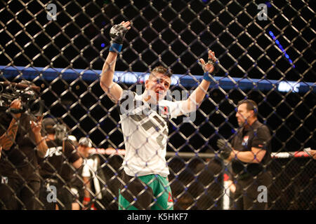 Brandon Moreno takes on Sergio Pettis during the UFC Fight Night 114 at Arena Ciudad de Mexico in Mexico City.  Featuring: Brandon Moreno Where: Mexico City, Mexico When: 06 Aug 2017 Credit: WENN.com Stock Photo