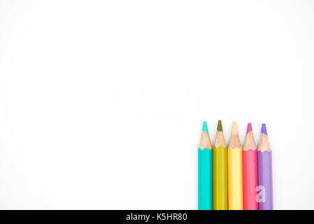 Group of color pencils isolated on white background, Colored pencils can be used as background and add text or word, Wooden colored pencils and free s Stock Photo