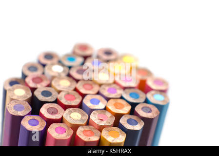 Group of color pencils isolated on white background, Colored pencils can be used as background and add text or word, Wooden colored pencils and free s Stock Photo