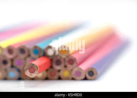 Group of color pencils isolated on white background, Colored pencils can be used as background and add text or word, Wooden colored pencils and free s Stock Photo