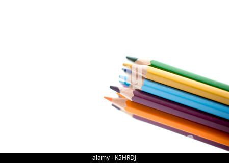 Group of color pencils isolated on white background, Colored pencils can be used as background and add text or word, Wooden colored pencils and free s Stock Photo