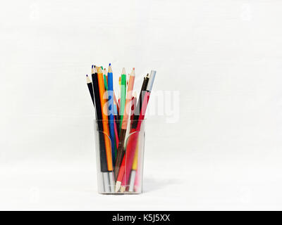 Set of colored pencils for drawing isolated white background. Stock Photo