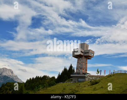 SANKT ULRICH AM PILLERSEE, AUSTRIA - JULY 29, 2017. Jakobskreuz Cross in Sankt Ulrich am Pillersee , Buchensteinwand Mountain in Tyrol, Austria Stock Photo