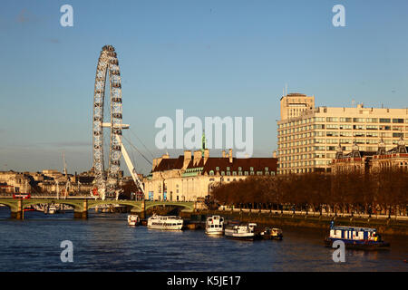 London Eye / Millennium Wheel, County Hall and St Thomas' Hospital, South Bank, London, England