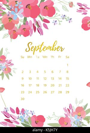 Vintage floral calendar 2018 Stock Vector
