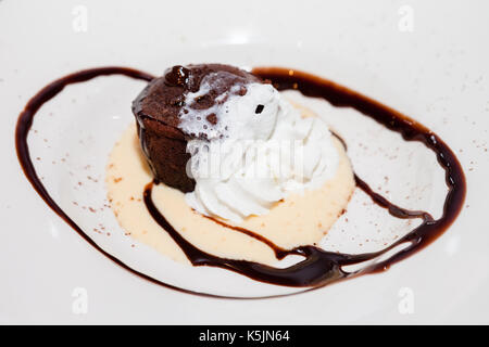 Chocolate brownie with cream Stock Photo