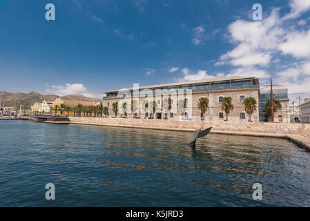 Cartagena, Spain - August 25, 2017: Port of Cartagena city, naval museum is in the background. Murcia province, Spain. Stock Photo
