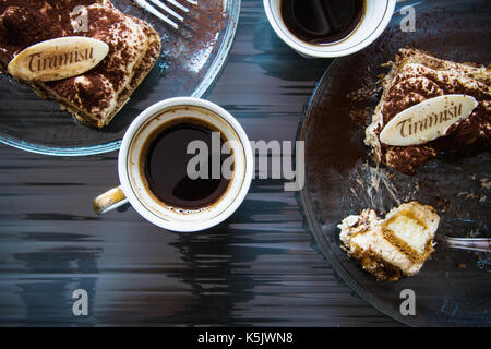 Top view of a tiramisu and coffee  for two Stock Photo