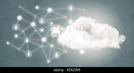 Lines and dots as networking idea drawn on cement background Stock Photo