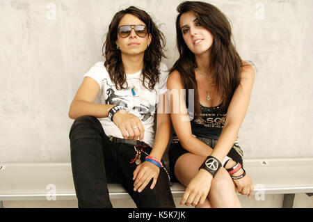 Singers Tatiana DeMaria Tat Alana Grace backstage portrait 2009 Vans Warped Tour final tour day Home Depot Center Carson. Stock Photo