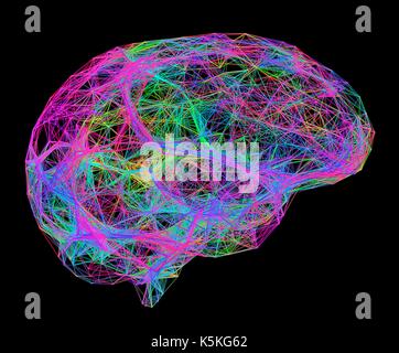 Neural network. Computer artwork of the brain's neural network represented by lines and dots. A neural network is made up of nerve cells (neurons). Stock Photo